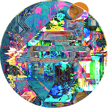 A digital painting of edgy graphics in colorful fabric