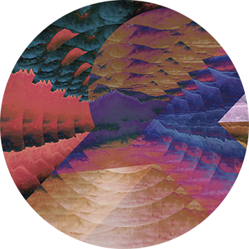 An abstract painting resembling a slice of a peach or a melon in the sun