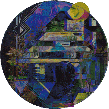 An abstract painting resembling a slice of a peach or a melon in the sun